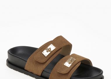 Σανδάλια flatform με suede φάσες - Κάμελ - Issue - 