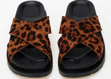 Σανδάλια flatform με suede φάσες χιαστί - Λεοπάρ - Issue - 