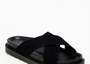 Σανδάλια flatform με suede φάσες χιαστί - Μαύρο - Issue - 