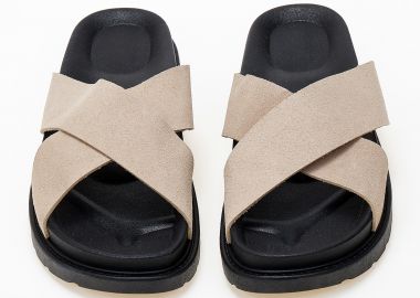 Σανδάλια flatform με suede φάσες χιαστί - Μπεζ - Issue - 