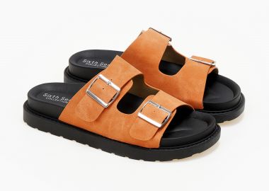 Σανδάλια flatform με suede υφή - Πορτοκαλί - Issue - 
