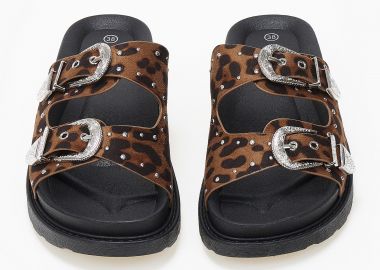 Σανδάλια flatform με suede υφή και αγκράφες - Λεοπάρ - Issue - 