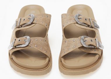 Σανδάλια flatform με suede υφή και αγκράφες - Πούρο - Issue - 