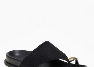 Σανδάλια flatform με suede υφή και toe ring - Μαύρο - Issue - 