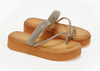 Σανδάλια flatform με toe-ring και glitter - Χρυσό - Issue - 