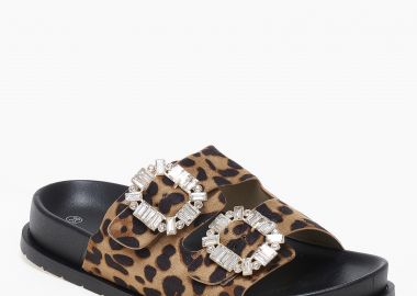 Σανδάλια flatform ρυθμιζόμενα με στρας - Λεοπάρ - Issue - 