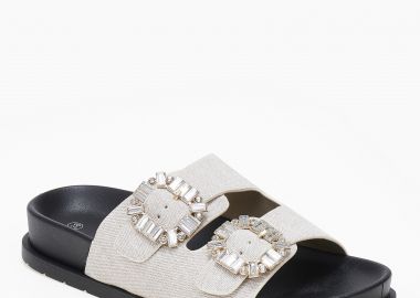 Σανδάλια flatform ρυθμιζόμενα με στρας - Μπεζ - Issue - 