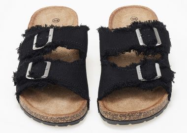 Σανδάλια flatform υφασμάτινα με ξέφτια και αγκραφες - Μαύρο - Issue - 