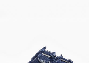 Σανδάλια flatform υφασμάτινα με ξέφτια και αγκραφες - Μπλε - Issue - 