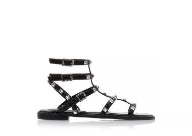 Σανδάλια gladiator μαύρα δερματίνη με διακοσμητικά τρουκς ΜΑΥΡΟ - Tsoukalas - 
