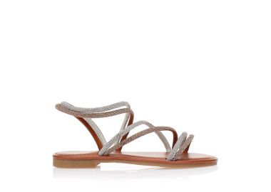 Σανδάλια καφέ με στρας στα λουράκια ΚΑΦΕ - Tsoukalas - 