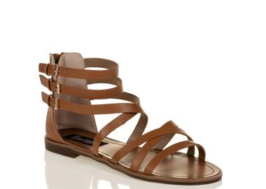 Σανδάλια κάμελ δερματίνη με αγκράφες ΚΑΜΕΛ - Tsoukalas - 