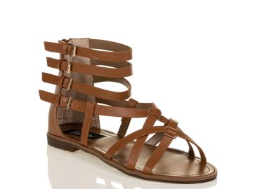 Σανδάλια κάμελ δερματίνη με χιαστί λουράκια ΚΑΜΕΛ - Tsoukalas - 
