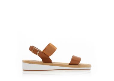 Σανδάλια κάμελ δερματίνη με λάστιχο στον αστράγαλο ΚΑΜΕΛ - Tsoukalas - 