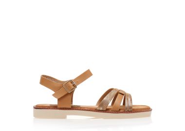 Σανδάλια κάμελ δερματίνη με λούρεξ λουράκια ΚΑΜΕΛ - Tsoukalas - 