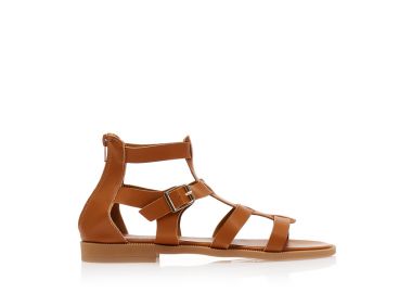 Σανδάλια κάμελ δερματίνη με πολλαπλά λουράκια και φερμουάρ ΚΑΜΕΛ - Tsoukalas - 