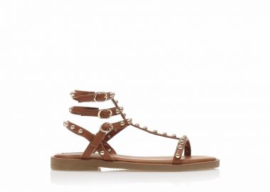 Σανδάλια κάμελ δερματίνη με πολλαπλά λουράκια και τρουκς ΚΑΜΕΛ - Tsoukalas - 