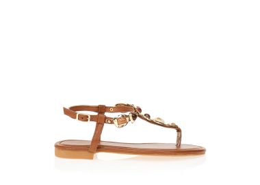 Σανδάλια κάμελ με χρυσές λεπτομέρειες ΚΑΜΕΛ - Tsoukalas - 