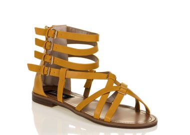 Σανδάλια κίτρινα δερματίνη με χιαστί λουράκια ΚΙΤΡΙΝΟ - Tsoukalas - 