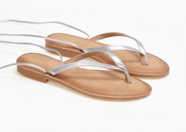 Σανδάλια lace up με δίχαλο - Ασημί - Issue - 