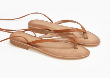 Σανδάλια lace up με δίχαλο - Κάμελ - Issue - 