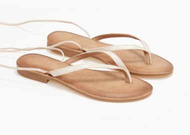 Σανδάλια lace up με δίχαλο - Μπεζ - Issue - 