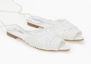 Σανδάλια lace up με μυτερό τελείωμα και ψάθα - Λευκό - Issue - 