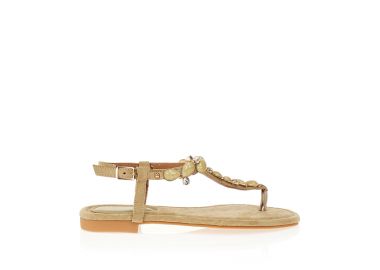 Σανδάλια λαδί σουέτ με διακοσμητικές πέτρες και στρας ΛΑΔΙ - Tsoukalas - 