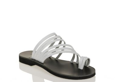 Σανδάλια λευκά δερμάτινα με σχέδιο απο λουράκια ΛΕΥΚΟ - Tsoukalas - 