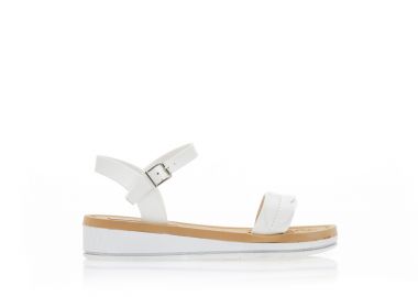 Σανδάλια λευκά δερματίνη με ιδιαίτερη φάσα και λουράκι στον αστράγαλο ΛΕΥΚΟ - Tsoukalas - 