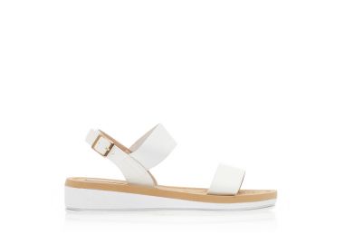 Σανδάλια λευκά δερματίνη με λάστιχο στον αστράγαλο ΛΕΥΚΟ - Tsoukalas - 