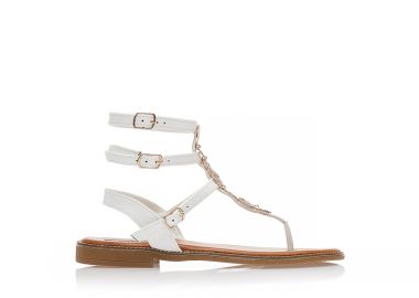 Σανδάλια λευκά δερματίνη με λουράκια και μεταλλικές χρυσές λεπτομέρειες ΛΕΥΚΟ - Tsoukalas - 