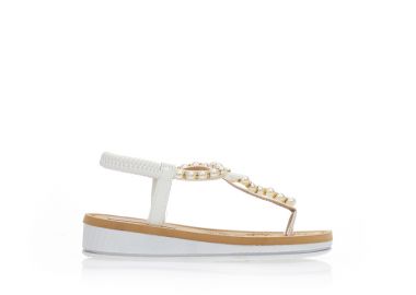 Σανδάλια λευκά δερματίνη με πέρλες και στρας ΛΕΥΚΟ - Tsoukalas - 