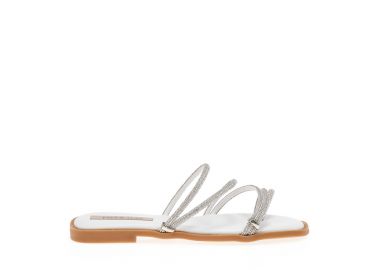 Σανδάλια λευκά δερματίνη με πολλαπλά λουράκια και σχέδιο δαχτυλίδι από στρας ΛΕΥΚΟ - Tsoukalas - 
