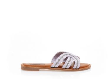 Σανδάλια λιλά δερματίνη με σχέδιο πλέξη και στρας ΛΙΛΑ - Tsoukalas - 