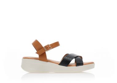 Σανδάλια μαύρα δερματίνη με χιαστί φάσα και λουράκι στον αστράγαλο ΜΑΥΡΟ - Tsoukalas - 