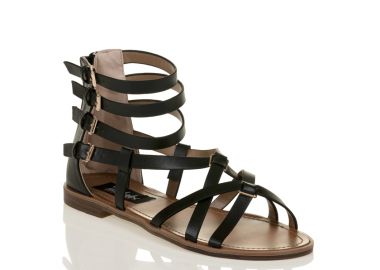 Σανδάλια μαύρα δερματίνη με χιαστί λουράκια ΜΑΥΡΟ - Tsoukalas - 