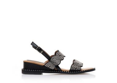 Σανδάλια μαύρα δερματίνη με διπλή φάσα από στρας ΜΑΥΡΟ - Tsoukalas - 