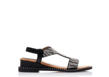 Σανδάλια μαύρα δερματίνη με ιδιαίτερο σχέδιο από στρας ΜΑΥΡΟ - Tsoukalas - 