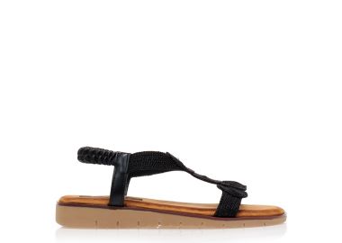 Σανδάλια μαύρα δερματίνη με ιδιαίτερο σχέδιο ΜΑΥΡΟ - Tsoukalas - 