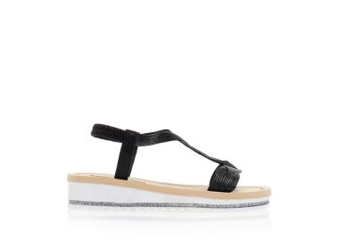 Σανδάλια μαύρα δερματίνη με ιδιαίτερο σχέδιο στην φάσα και γκλίτερ περιμετρικά στην σόλα ΜΑΥΡΟ - Tsoukalas - 