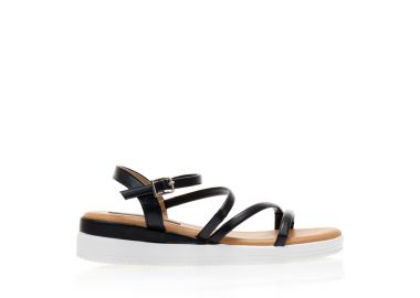 Σανδάλια μαύρα δερματίνη με λουράκια ΜΑΥΡΟ - Tsoukalas - 