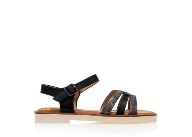 Σανδάλια μαύρα δερματίνη με λούρεξ λουράκια ΜΑΥΡΟ - Tsoukalas - 