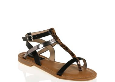 Σανδάλια μαύρα δερματίνη με λουριά ΜΑΥΡΟ - Tsoukalas - 