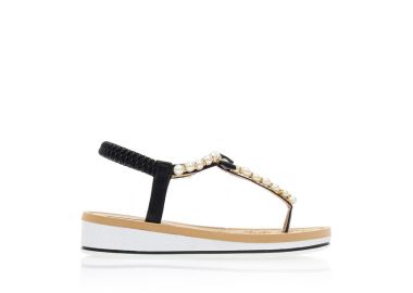 Σανδάλια μαύρα δερματίνη με πέρλες και στρας ΜΑΥΡΟ - Tsoukalas - 