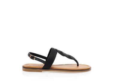 Σανδάλια μαύρα δερματίνη με πλεκτό σχέδιο στη φάσα ΜΑΥΡΟ - Tsoukalas - 