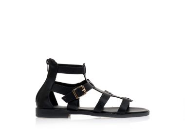 Σανδάλια μαύρα δερματίνη με πολλαπλά λουράκια και φερμουάρ ΜΑΥΡΟ - Tsoukalas - 