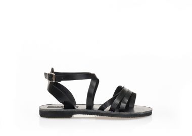 Σανδάλια μαύρα δερματίνη με πολλαπλά λουράκια και σχέδιο δαχτυλίδι ΜΑΥΡΟ - Tsoukalas - 