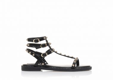 Σανδάλια μαύρα δερματίνη με πολλαπλά λουράκια και τρουκς ΜΑΥΡΟ - Tsoukalas - 