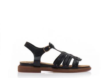 Σανδάλια μαύρα δερματίνη με πολλαπλά λουράκια ΜΑΥΡΟ - Tsoukalas - 